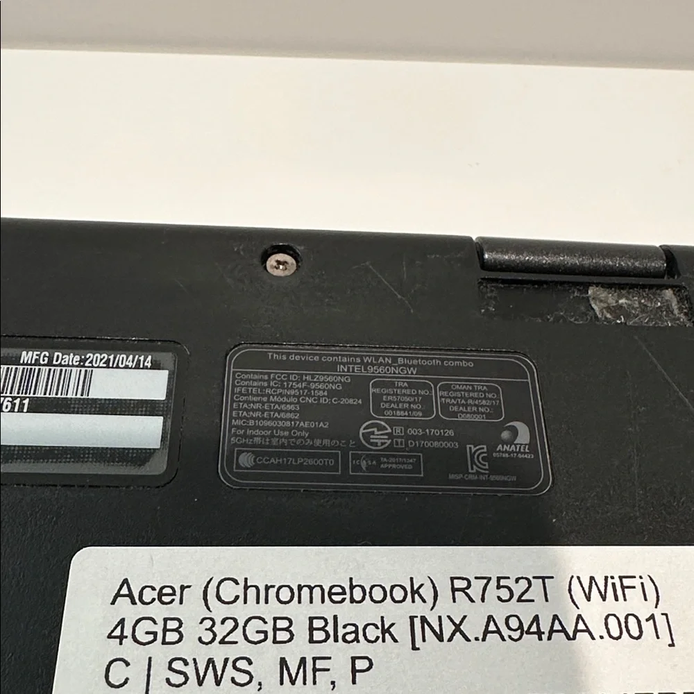 Tested and Functioning ACER Black Chromebook T752T WiFi 4GB 32GB 2021.